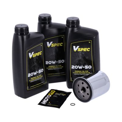 VSpec / MCS engine oil service kit. 20W50 Mineral – 84-98 Softail; 87-94 FXR model; 86-22 XL Sportster (NU)
