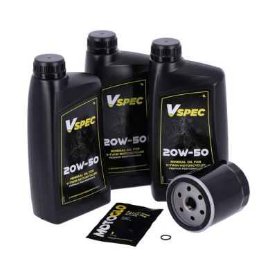 VSpec / MCS engine oil service kit. 20W50 Mineral – 84-98 Softail; 87-94 FXR model; 86-22 XL Sportster (NU)
