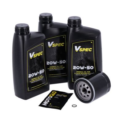 VSpec / MCS engine oil service kit. 20W50 Mineral – 00-17 Softail; 99-17 Dyna (NU)