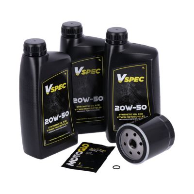 VSpec / MCS engine oil service kit. 20W50 Synthetic – 84-99 Softail; 87-94 FXR model; 86-20 XL Sportster (NU)