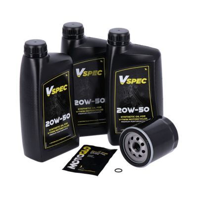 VSpec / MCS engine oil service kit. 20W50 Synthetic – 99-17 Softail; 99-17 Dyna (NU)