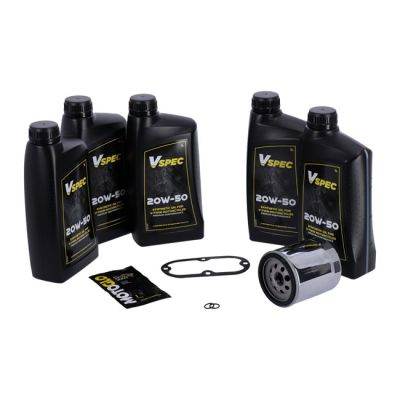 VSpec / MCS Big Oil service kit. Full synthetic. Chrome filter – 99-06 Softail; 99-05 Dyna (NU)