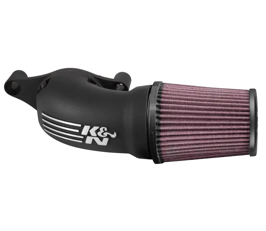 K&N Air Filter 984658 - AirCharger performance air cleaner sarja. musta CC logo - musta varustettu Contrast Cut K&N logo on intake tube. varustettu a musta cast aluminum 90ø intake