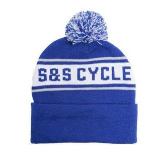 S&S Cycle Royal Blue Pom Pom Beanie Hat